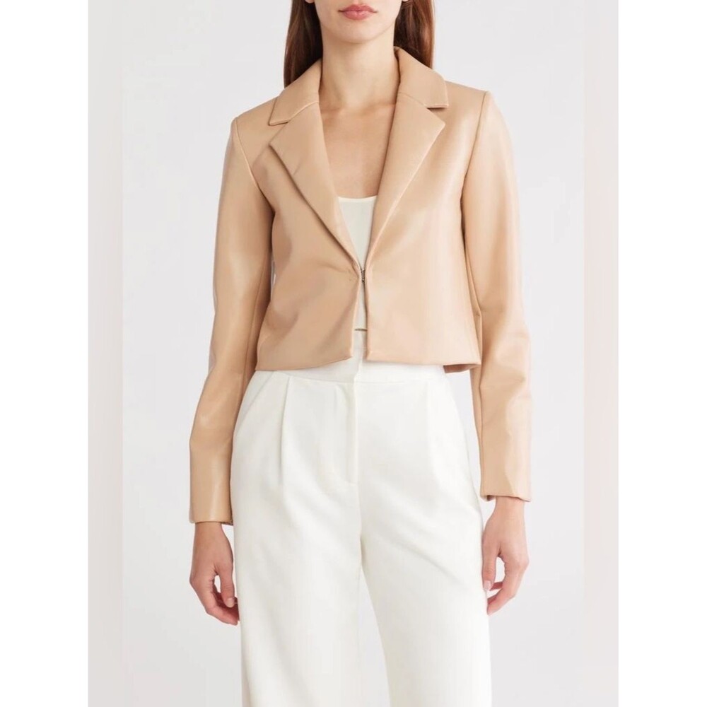 Jason Wu Tan Faux Leather Cropped Blazer SZ S